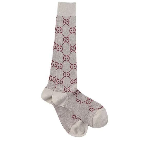 Gucci NEW Interlocking GG Logo Glitter Lurex Metallic Knit Beige Knee Socks Med - Picture 2 of 4